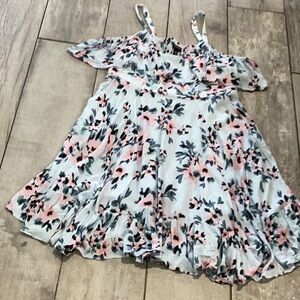 Floral Off-Shoulder Sundress in Light Blue and Pink